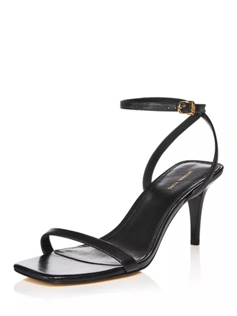 Michael Kors Black Leather Ankle-Strap Mid Heel Sandals